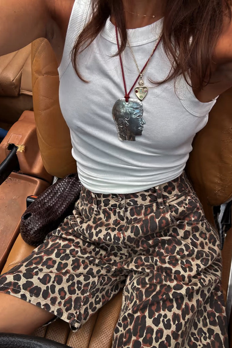 Casual Cotton Leopard Print Shorts