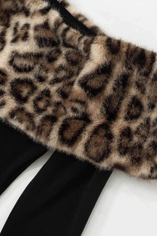 Off-Shoulder Leopard Print Fur Trim Bodycon Maxi Dress