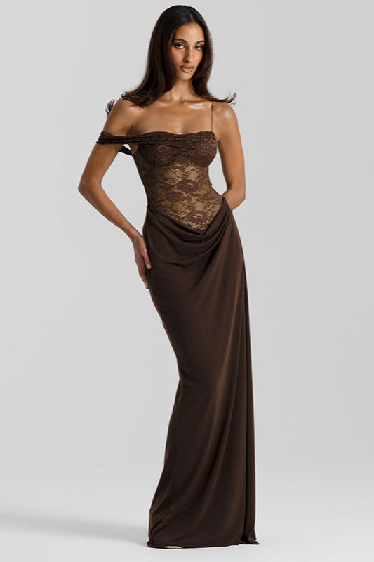 Solid Lace Panel Bodycon Formal Dress