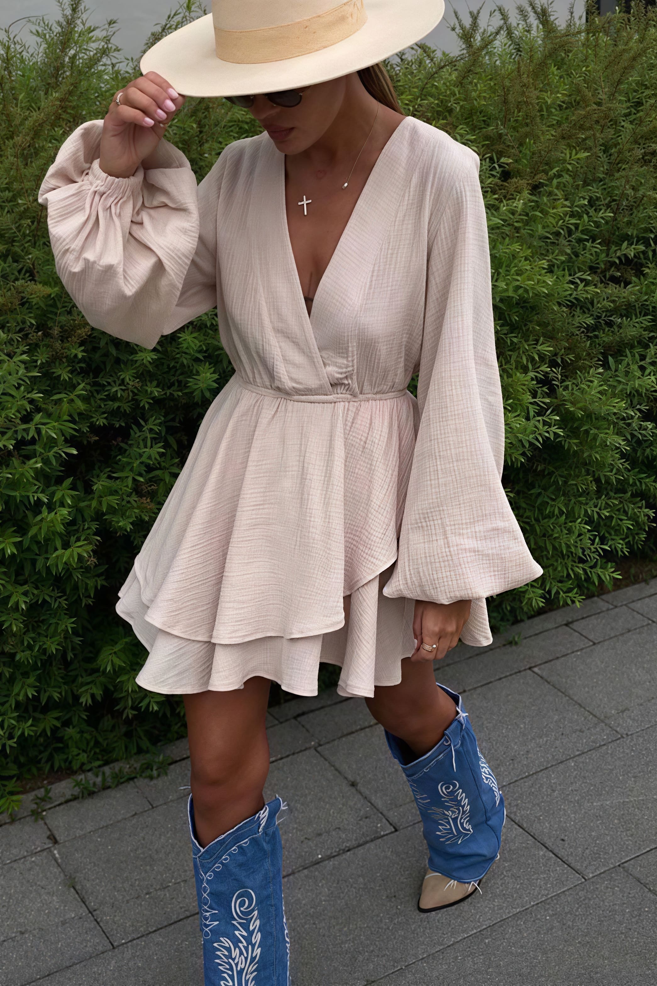 Solid Color Waist Cinching Mini Dress