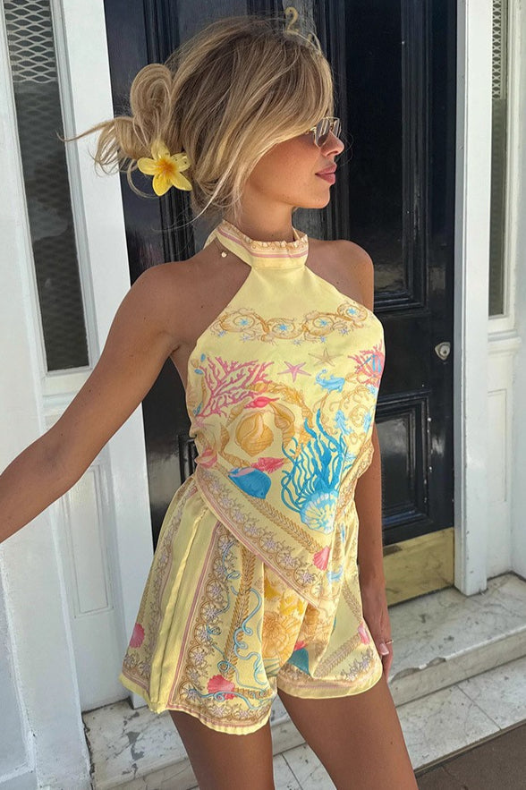 Ethnic Print Halter Loose Two Piece Set