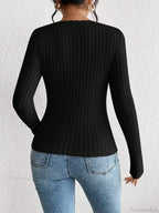 Diamond Collar Casual Knitted Long Sleeve T-Shirt Women