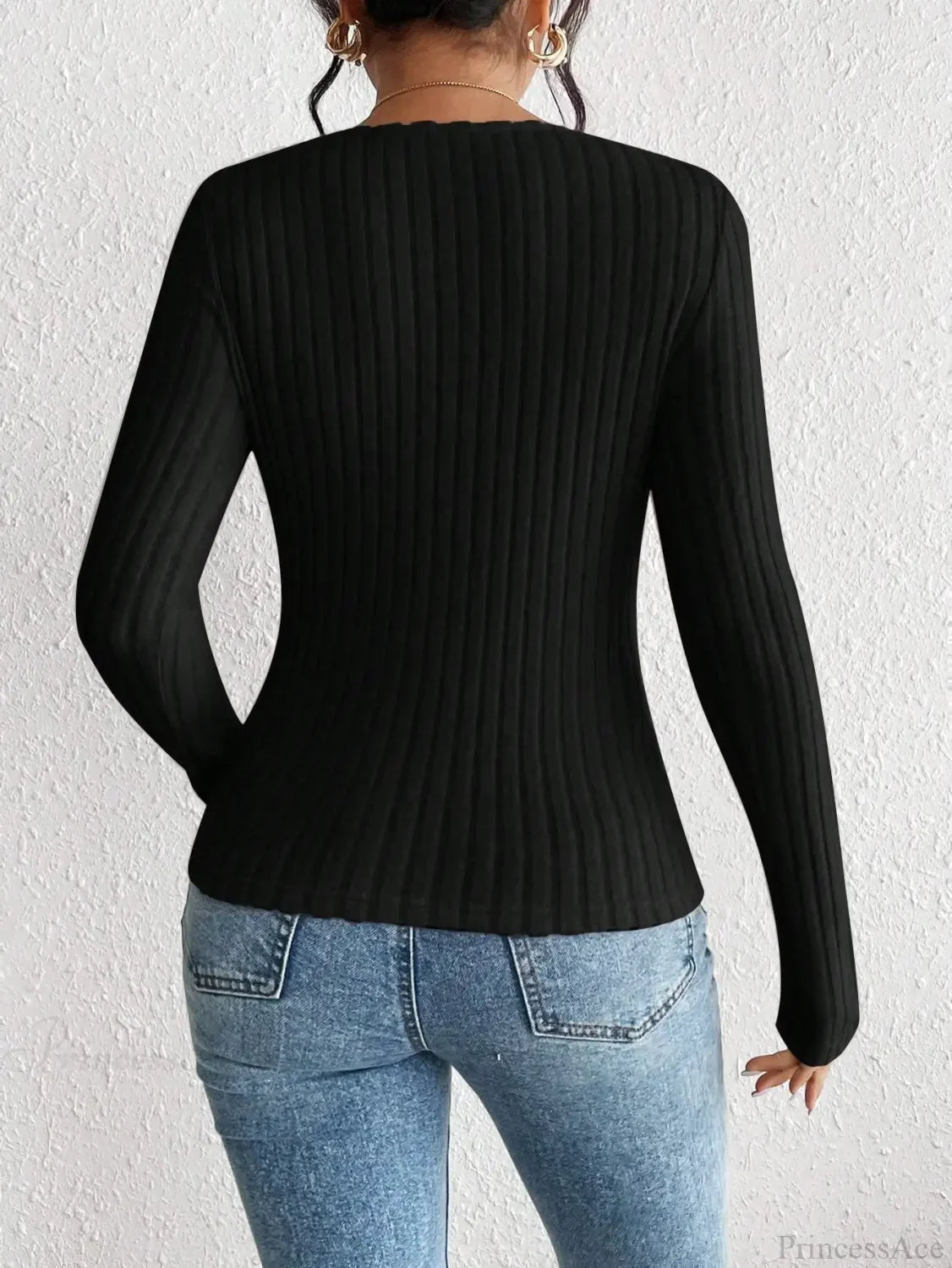 Diamond Collar Casual Knitted Long Sleeve T-Shirt Women