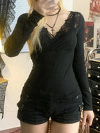 Dirty Lace V-Neck Knit Top