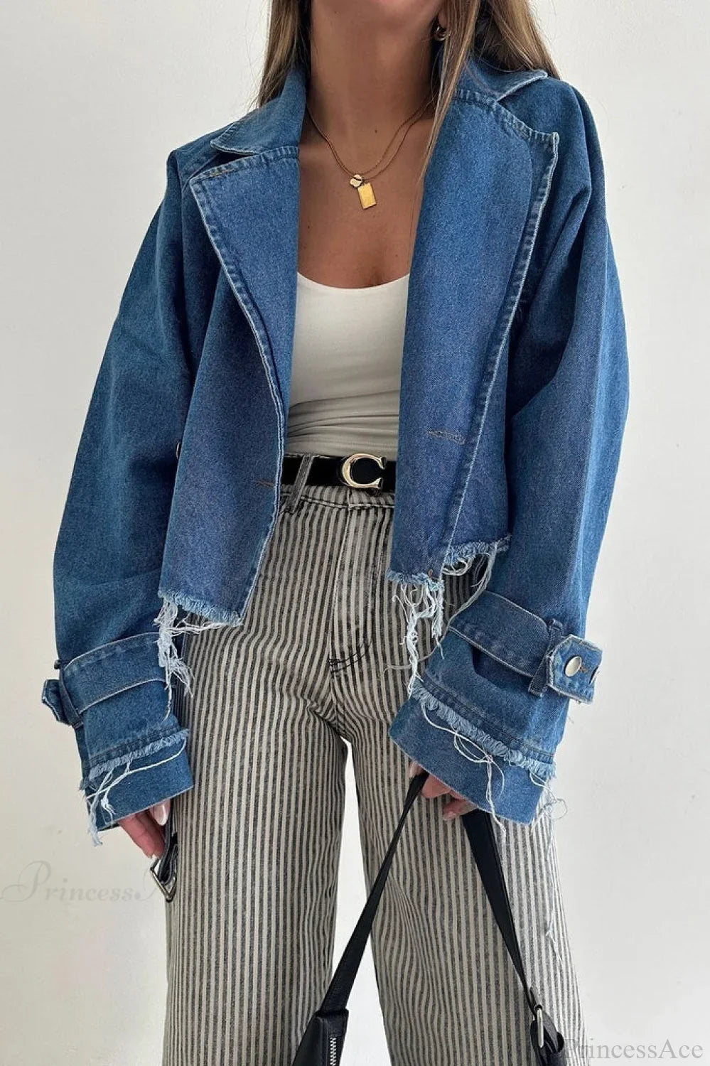 Distressed Lapel Denim Jacket