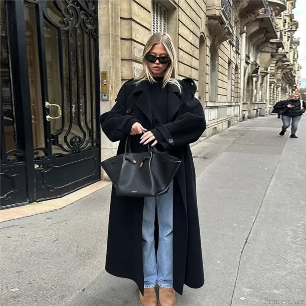 Double-Breasted Belted Oversized Overcoat