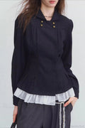 Double-Breasted Denim Pleated Slim Jacket