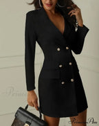 Double Breasted Long Sleeve V-Neck Button Dress