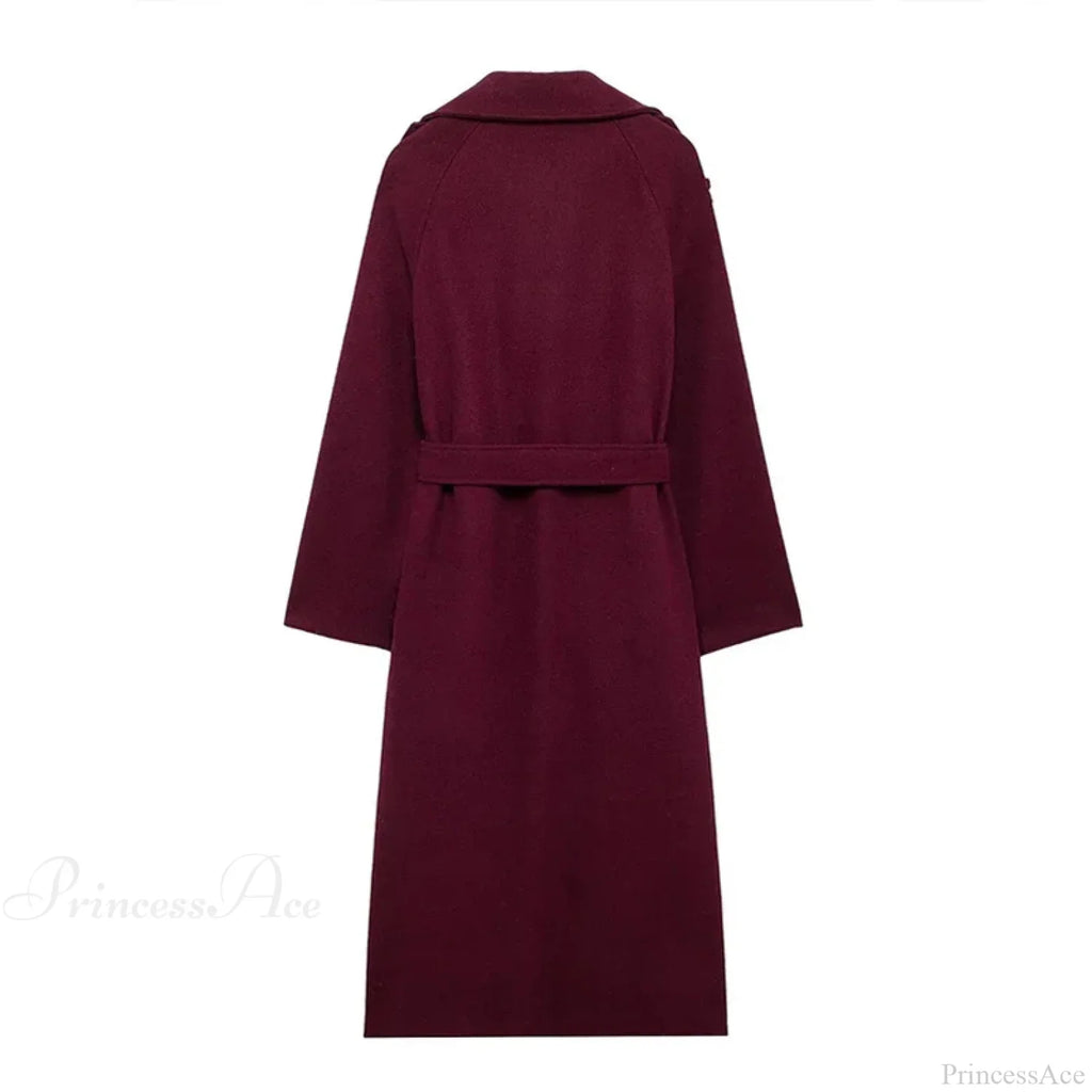 Double-Breasted Wool Belted Overcoat