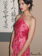 Dulzura Rose Print Lace Up Halter Mini Backless Party Outfit Birthday Clothes Y2K Floral Dress
