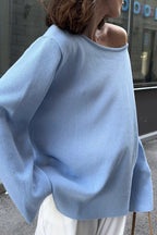 Cotton Pullover Open-Back Loose Knit Top