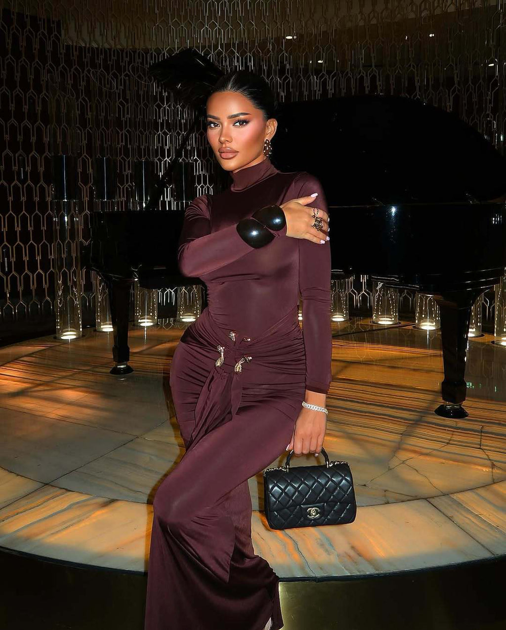 Metallic Accent Solid Bodycon Party Dress