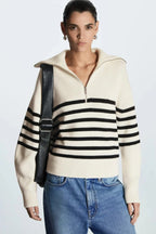Wool Blend Open Collar Sweater
