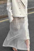 White High-Waist Split Maxi Skirt
