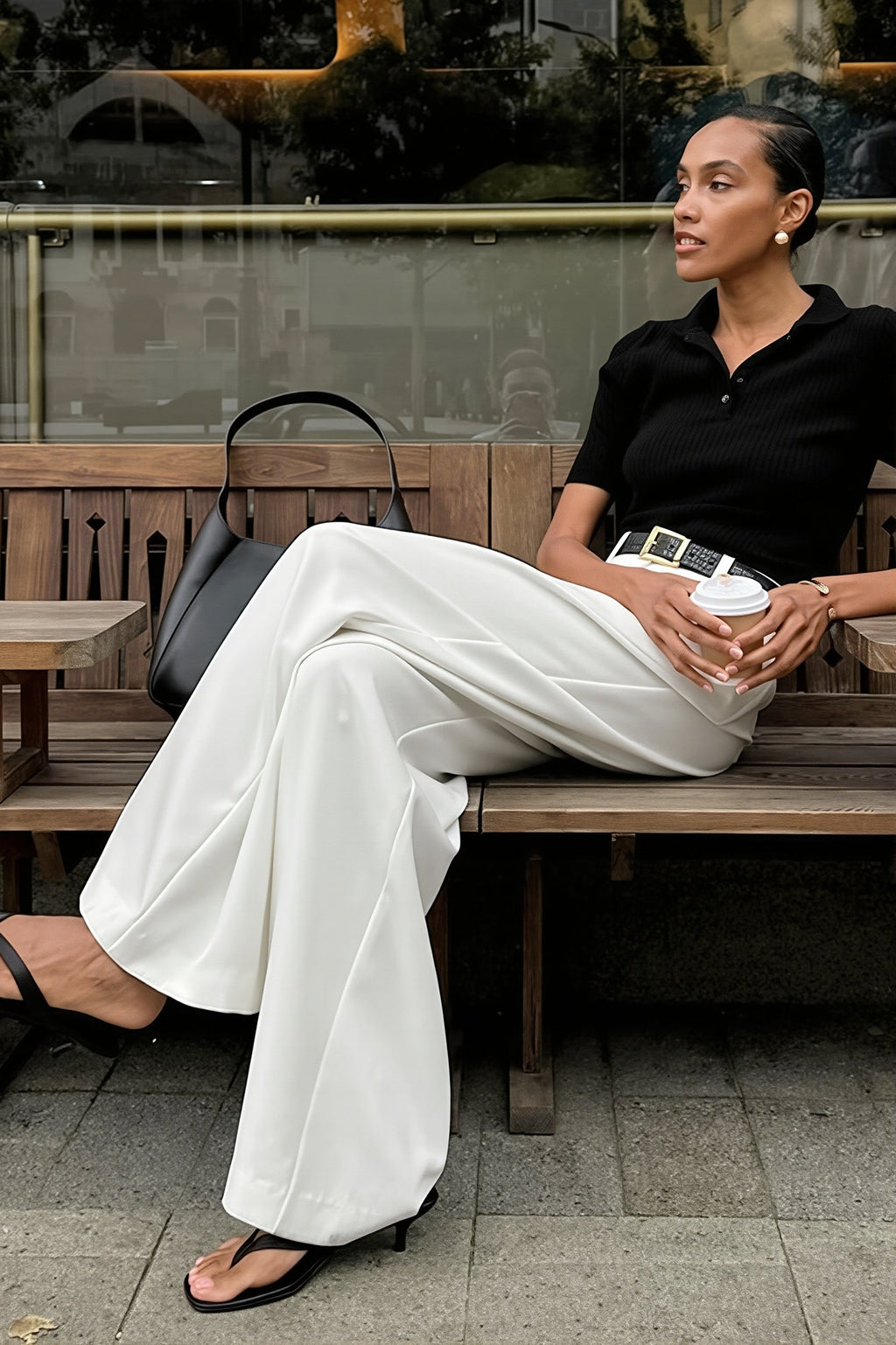 White High Waist Loose Pants