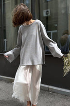 Cotton Pullover Open-Back Loose Knit Top