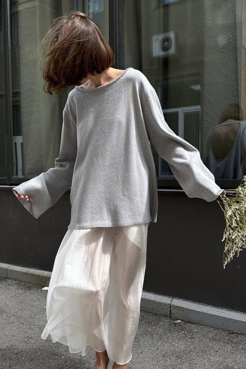 Cotton Pullover Open-Back Loose Knit Top