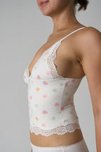 Lace Trim Floral V Neck Cami Top