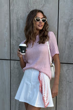 Solid Knit Polo Shirt Cut Out Elegant Multicolor Blouse