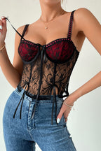 Lace Patchwork Tie Bustier Cami Top