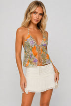 Leopard Floral Tie Halter Top