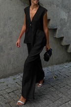 Cotton V-Neck Vest & Pants Set