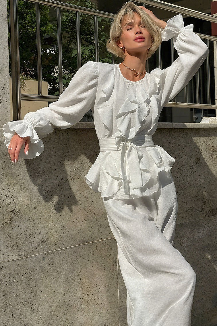 Vintage Bell Sleeve Top And Wide Leg Pants Two Piece Set