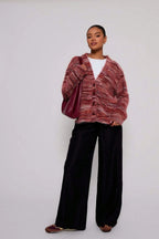 Retro Deep V-Neck Maillard Plush Long-Sleeve Knit Cardigan