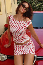 Polka Dot Dolman Sleeve Bodycon Skirt Set