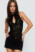 Deep V Lace Sheer Cutout Halter Top