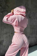 Hooded Drawstring Two Piece Pants Set