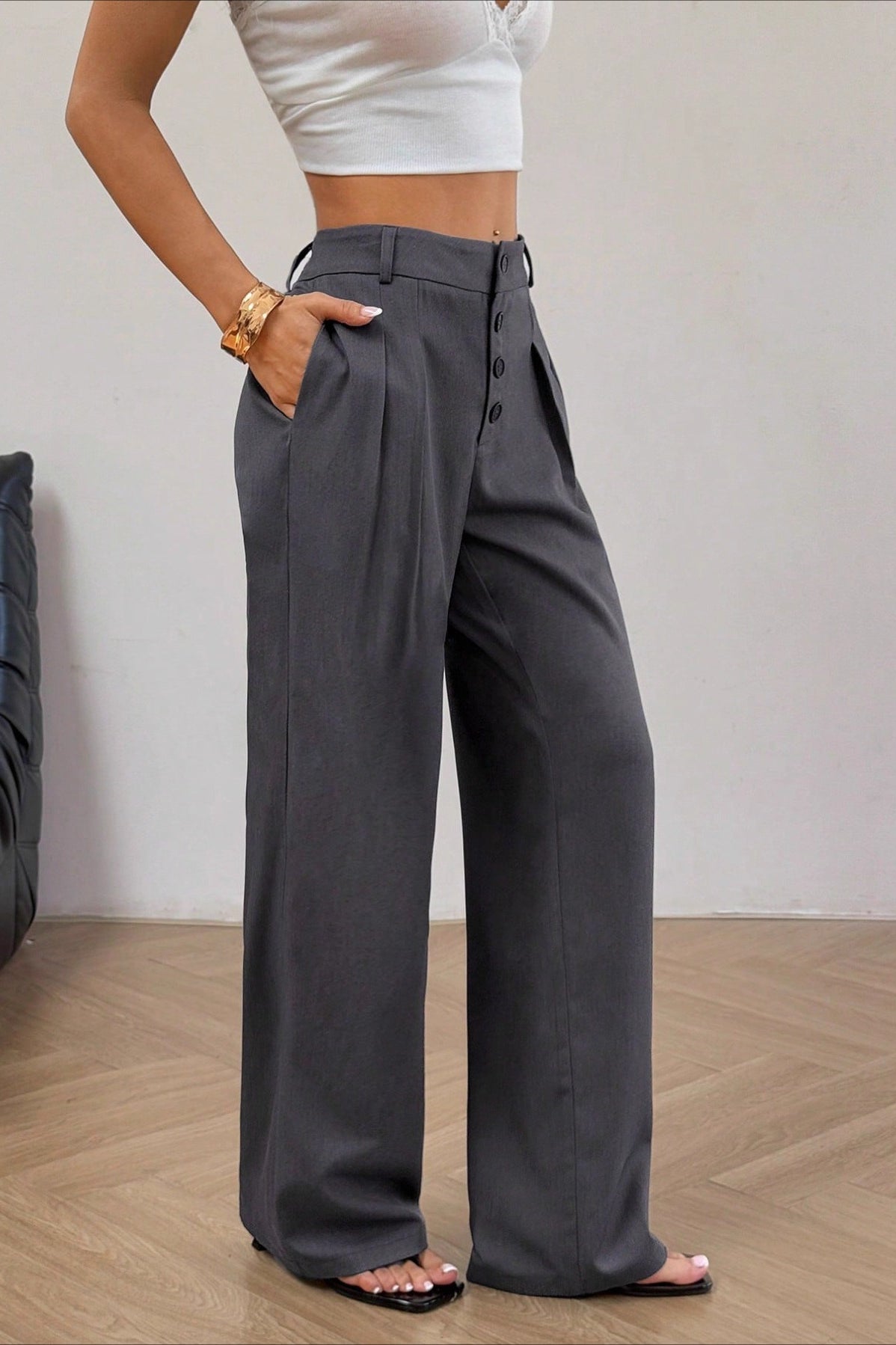 Vintage Button Front Drape Pants