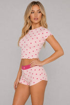 Pink Heart Color Block Two Piece Set