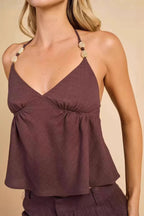 Minimalist Solid Beaded Halter Top