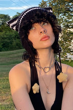 Fox Ears Color Block Striped Pom Knitted Hat