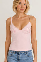 Solid Casual Lace Beaded Cami Top