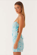 Colorful Beaded Back Tie Cocktail Dress