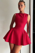 Solid Sleeveless Backless Mini Dress