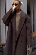 Elegant Casual Solid Color Double-Breasted Long Overcoat