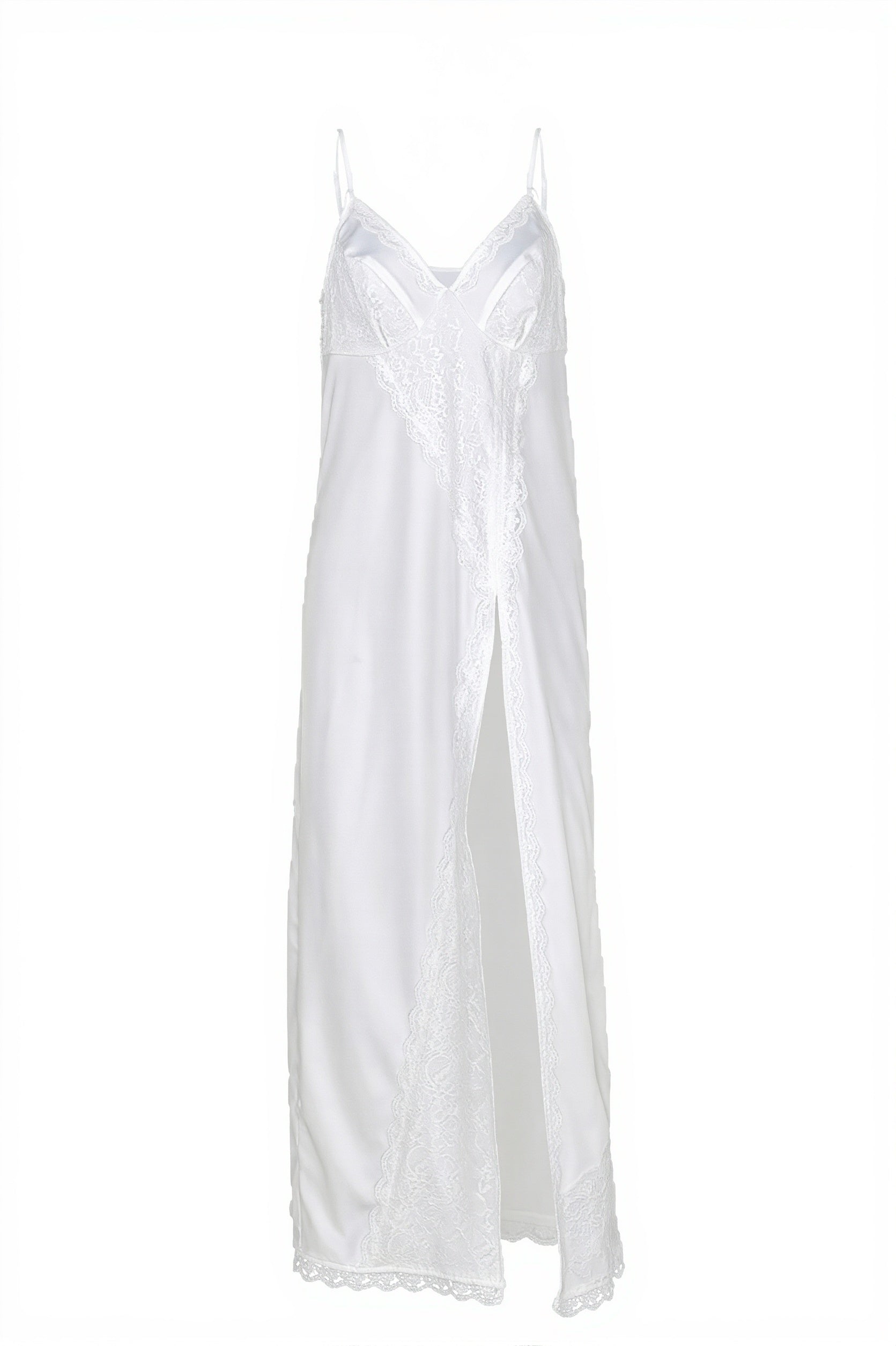 Silk Satin Lace Trim Cami Slip Maxi Dress