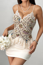 Floral Jacquard Lace Insert Slim Cami Top