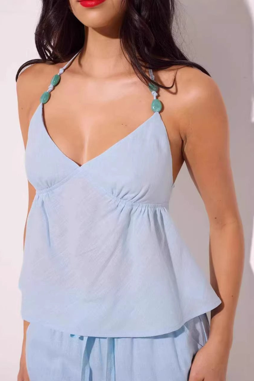 Minimalist Solid Beaded Halter Top