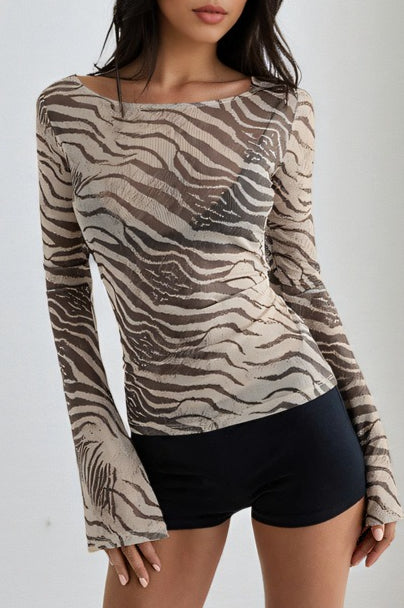Mesh Zebra Print Sheer Blouse