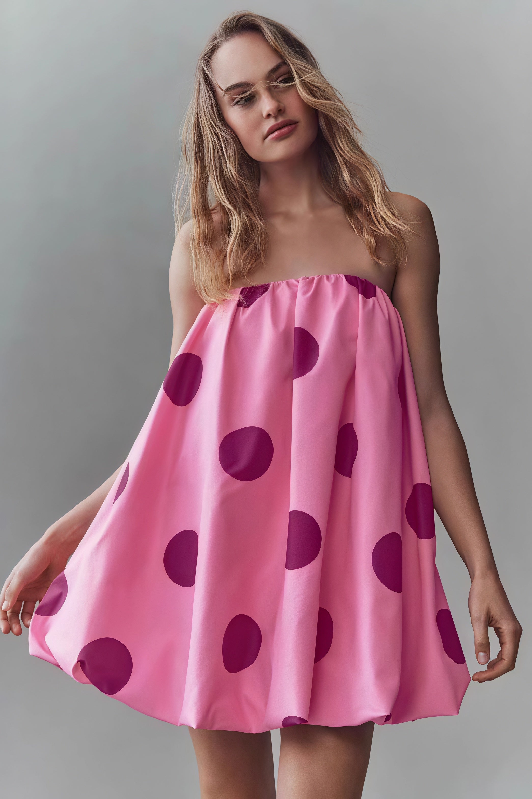 Polka Dot Print Tube Top Mini Dress