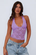 Hollow Lace Slim Halter Top
