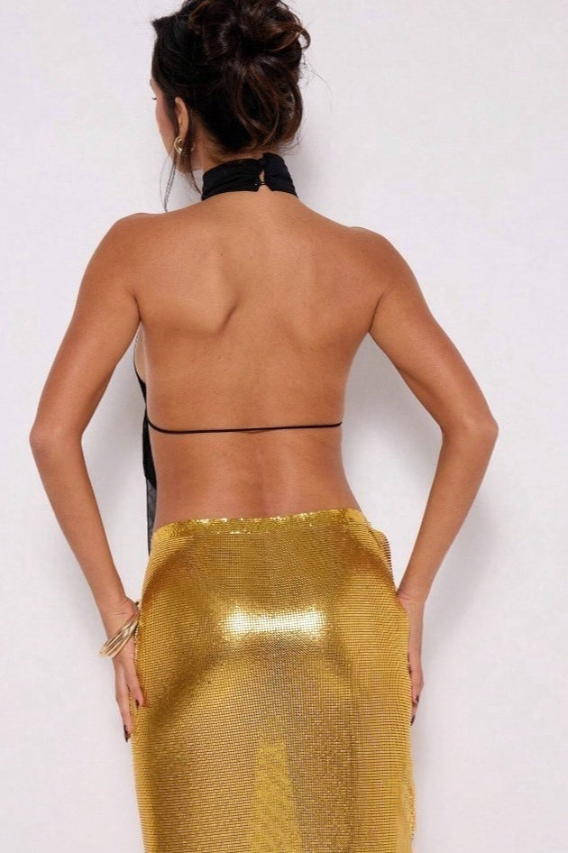 Stand Collar Halter Backless Leopard Top