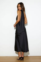 Satin Slit Hem Backless Midi Dress