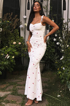 Print Cami Ruched Slit Maxi Dress