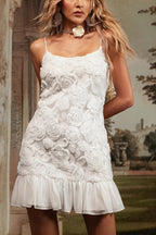 Chiffon Floral Applique Cami Layered Mini Dress