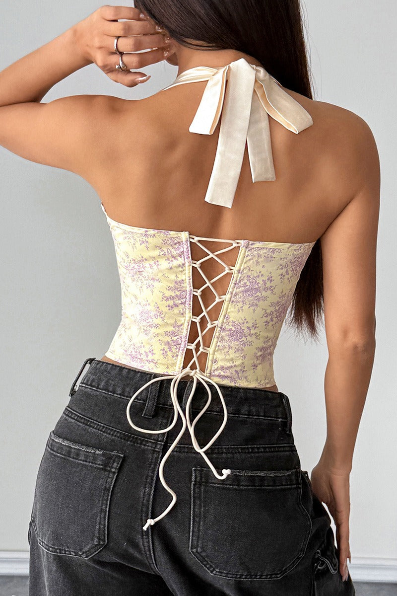 Ruffle Print Halter Bustier Top